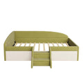 **Lit d'enfants convertible avec marches, tissu vert et blanc**